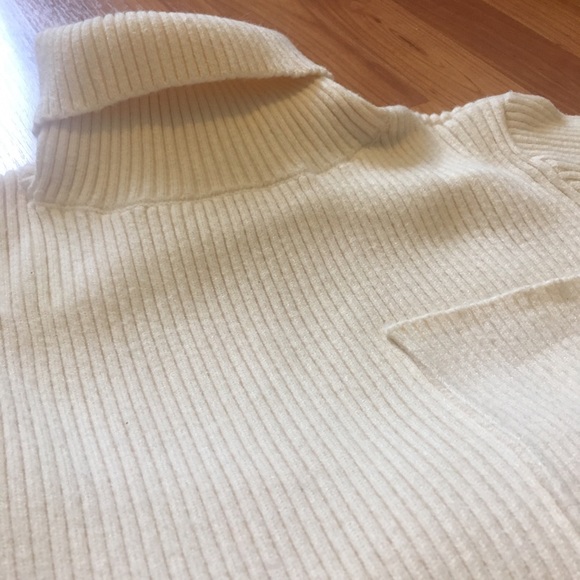 Cream Ribbed Sweater Dress w/Turtleneck 3/4 Sleeve - Picture 4 of 16